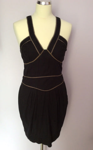 French Connection Black & Brown Trim Dress Size 8 - Whispers Dress Agency - Womens Dresses - 1