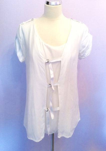 REISS WHITE BUCKLE TRIM FRONT EMMA TOP SIZE 8 - Whispers Dress Agency - Womens Tops - 1