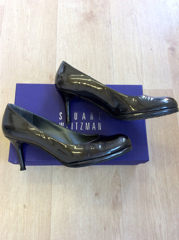 STUART WEITZMAN FOR RUSSELL & BROMLEY DARK GREY PATENT LEATHER HEELS SIZE 6/39 - Whispers Dress Agency - Sold - 2