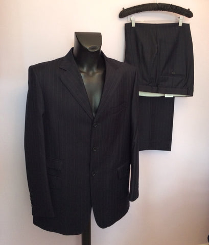 Smart Jaeger Dark Blue Pinstripe Wool Suit Size 44L/36W - Whispers Dress Agency - Sold - 1
