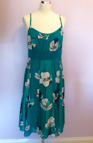 Monsoon Emerald Green Floral Print Dress Size 14 - Whispers Dress Agency - Womens Dresses - 1