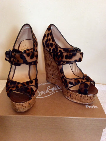 Christian Louboutin Leopard Print Platform Wedges Size 6.5/39.5 - Whispers Dress Agency - Womens Wedges - 2