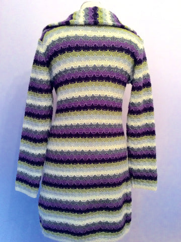 AVOCA ANTHOLOGY PURPLE,WHITE,GREY & GREEN STRIPE LONG CARDIGAN SIZE 1 UK S - Whispers Dress Agency - Womens Knitwear - 3
