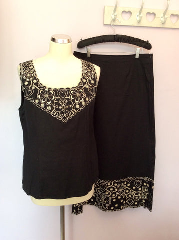 ADINI BLACK & WHITE EMBROIDERED TRIM TOP & LONG SKIRT SIZE L - Whispers Dress Agency - Womens Suits & Tailoring - 1