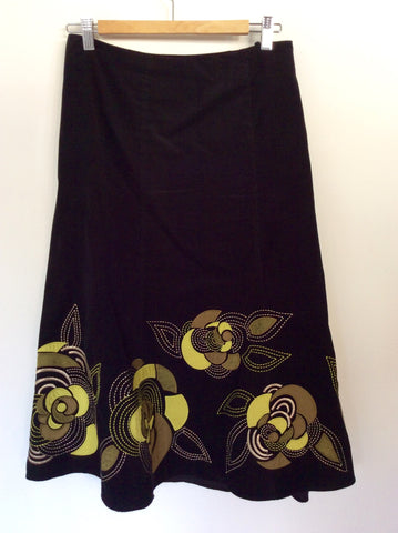 MONSOON BLACK FINE CORDROY EMBROIDERED CALF LENGTH SKIRT SIZE 18 - Whispers Dress Agency - Sold - 1