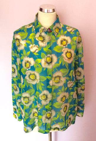 Brand New Marccain Turquoise & Green Floral Print Blouse Size N2 UK 12 - Whispers Dress Agency - Womens Shirts & Blouses - 1