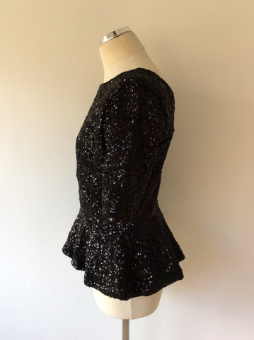THE PRETTY DRESS COMPANY BLACK SEQUINNED PEPLUM TOP SIZE 16 - Whispers Dress Agency - Sold - 3