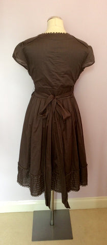 Ted Baker Brown Cotton Wrap Dress Size 3 UK 12 - Whispers Dress Agency - Sold - 3