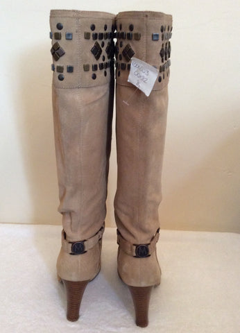 Brand New Morgan Beige Suede Studded Trim Heels Size 7.5/41 - Whispers Dress Agency - Womens Boots - 3