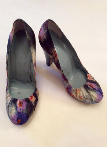 NICOLE FARHI MULTI COLOURED SILK PRINT HEELS SIZE 4/37 - Whispers Dress Agency - Womens Heels - 1