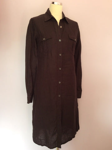 Jigsaw Dark Brown Irish Linen Shirt Dress Size 8 - Whispers Dress Agency - Womens Dresses - 1