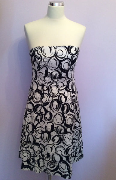COAST BLACK & WHITE PRINT STRAPLESS COTTON DRESS SIZE 12 - Whispers Dress Agency - Womens Special Occasion - 1
