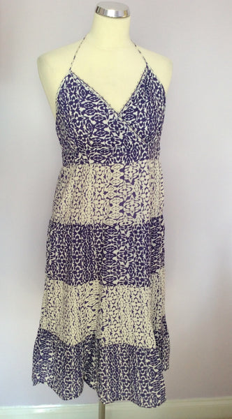 MONSOON PURPLE & WHITE PRINT HALTERNECK COTTON DRESS SIZE M - Whispers Dress Agency - Womens Dresses - 1