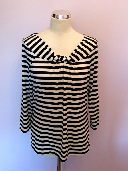 AUSTIN REED BLACK & WHITE STRIPE 3/4 SLEEVE TOP SIZE L - Whispers Dress Agency - Womens Tops - 1