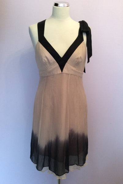 KAREN MILLEN NUDE PINK & BLACK SILK DRESS SIZE 12 - Whispers Dress Agency - Womens Dresses - 1