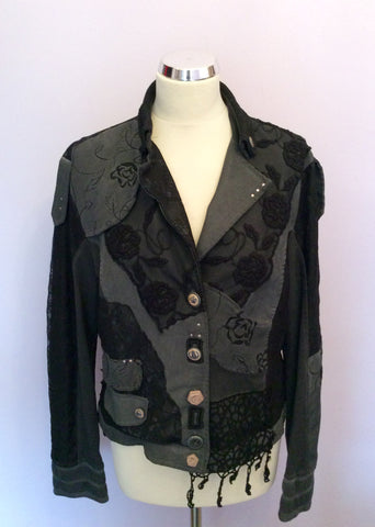 Elisa Cavaletti Black & Grey Embroidered & Lace Trim Jacket Size XL - Whispers Dress Agency - Sold - 1