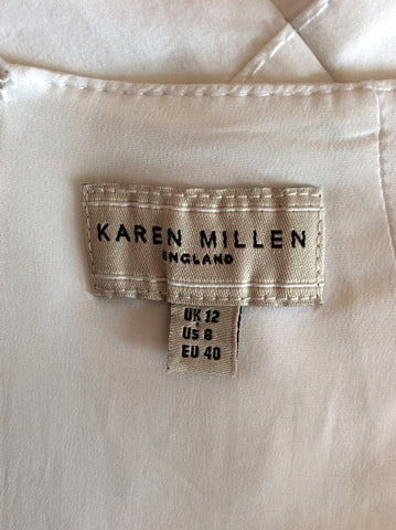 KAREN MILLEN WHITE PLEATED TRIM PENCIL DRESS SIZE 12 - Whispers Dress Agency - Sold - 5