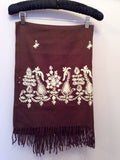Brand New Planet Dark Brown & White Embroidered Wool Wrap / Shawl One Size - Whispers Dress Agency - Womens Scarves & Wraps - 2