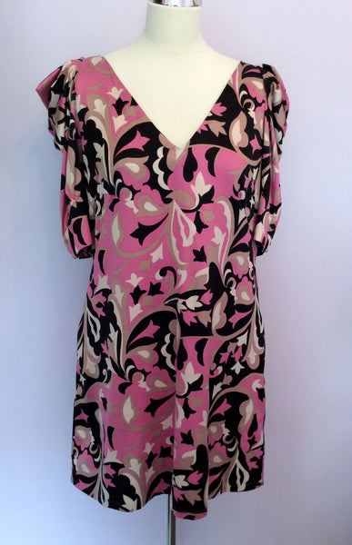 Monsoon Pink Print Pleated Short Sleeve Dress Size 14 - Whispers Dress Agency - Womens Dresses - 1