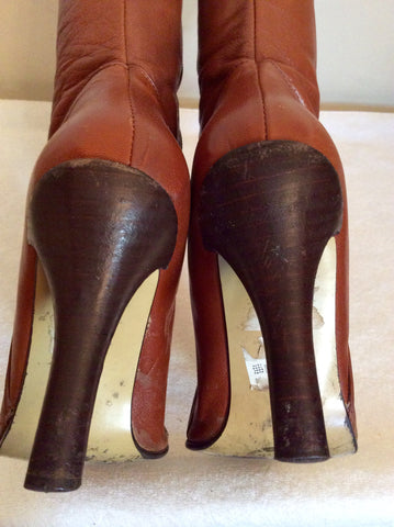 Logo 69 Tan Brown Leather Calf Length Boots Size 5/38 - Whispers Dress Agency - Womens Boots - 5