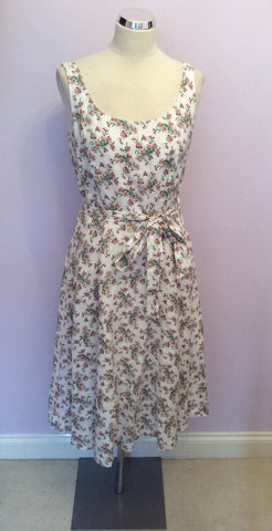 Laura Ashley White Floral Print Linen Dress Size 12 - Whispers Dress Agency - Womens Dresses - 1