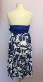 VINTAGE JAEGER BLUE & WHITE PRINT STRAPLESS COTTON DRESS SIZE UK 10/12 - Whispers Dress Agency - Womens Vintage - 3