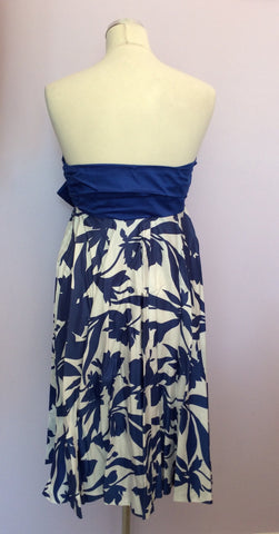 VINTAGE JAEGER BLUE & WHITE PRINT STRAPLESS COTTON DRESS SIZE UK 10/12 - Whispers Dress Agency - Womens Vintage - 3