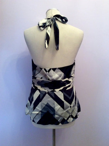 MONSOON IVORY,GREY & BLACK PRINT SILK HALTERNECK TOP SIZE 12 - Whispers Dress Agency - Womens Tops - 2