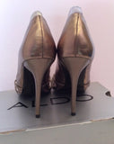 Aldo Pewter Leather Peeptoe Strappy Heels Size 4/37 - Whispers Dress Agency - Womens Heels - 3