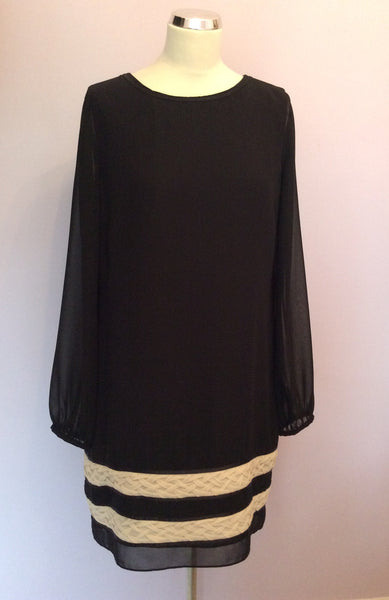Coast Black & Ivory Trim Long Sleeve Shift Dress Size 16 - Whispers Dress Agency - Sold