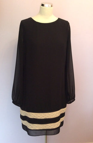 Coast Black & Ivory Trim Long Sleeve Shift Dress Size 16 - Whispers Dress Agency - Sold