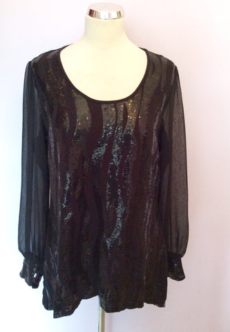MARKS & SPENCER BLACK SEQUINNED LONG SLEEVE TOP SIZE 16 - Whispers Dress Agency - Womens Tops - 1