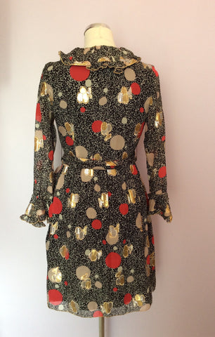 Anna Sui Black & Metallic Print Silk Wrap Dress Size 2 UK 6/8 - Whispers Dress Agency - Sold - 3