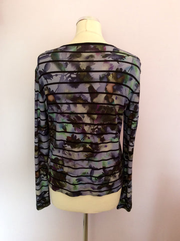 Marccain Purple Floral Print & Black Stripe Cardigan / Top Size N4 UK 14 - Whispers Dress Agency - Sold - 2