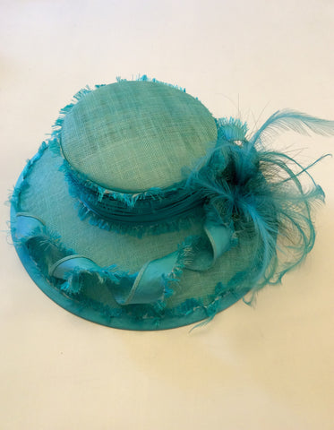 Victoria Ann Turquoise Wide Brim Feather Trim Formal Hat - Whispers Dress Agency - Womens Formal Hats & Fascinators - 6