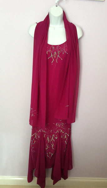 New Wondaland By Sector 8 Dark Pink Beaded & Sequin Evening Dress & Wrap Size 8 - Whispers Dress Agency - Womens Eveningwear - 1