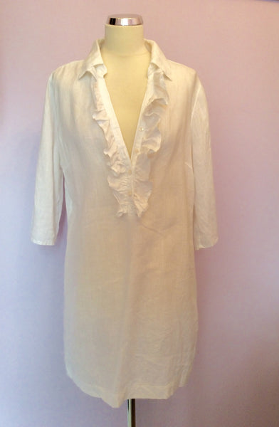 Marks & Spencer White Long Linen Shirt / Tunic Size 16 - Whispers Dress Agency - Sold - 1