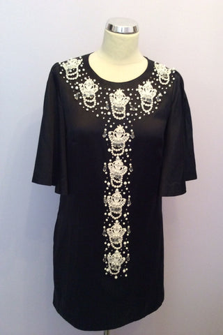 BY MALENE BIRGER BLACK SILK & COTTON BEADED TRIM SKYLA DRESS SIZE 36 UK 10 - Whispers Dress Agency - Womens Special Occasion - 1