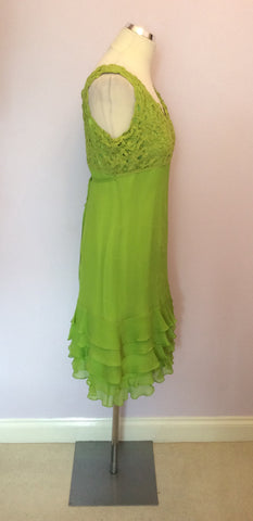 COAST LIME GREEN APPLIQUE TOP SILK DRESS SIZE 12 - Whispers Dress Agency - Womens Dresses - 2
