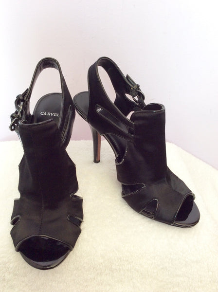 Carvela Black Satin Peeptoe Cut Out Slingback Heels Size 4/37 - Whispers Dress Agency - Womens Heels - 1