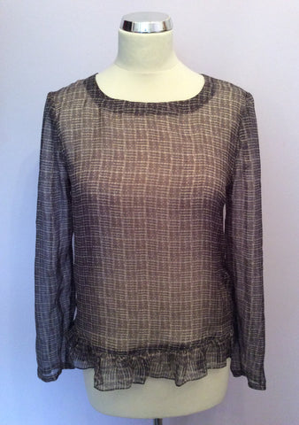 Reiss Brown & Blue Print Silk Frill Trim Top Size 8 - Whispers Dress Agency - Womens Tops - 2