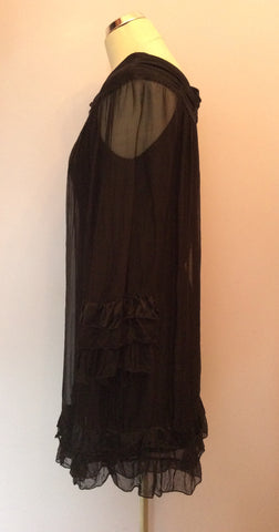PHASE EIGHT BLACK SILK TIERED FRILL TRIM DRESS SIZE M - Whispers Dress Agency - Womens Dresses - 2