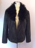 Brand New Ted Baker Black Leather Fur Collar Biker Jacket / Gilet Size 4 UK 12 - Whispers Dress Agency - Womens Coats & Jackets - 8