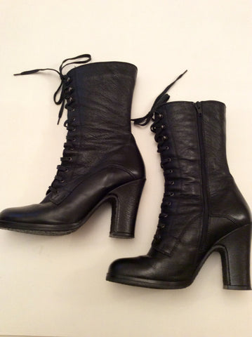 Office Black Lace Up Calf Length Boots Size 5/38 - Whispers Dress Agency - Sold - 2