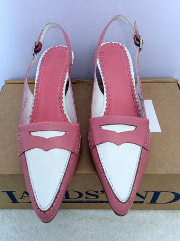 Brand New Landsend Pink & White Leather Slingback Heels Size 6/39 - Whispers Dress Agency - Womens Heels - 2