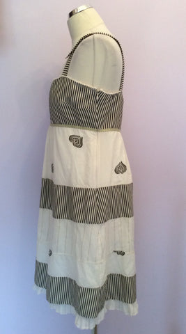 Whistles Ivory, Dark Grey Stripe & Gold Trim Dress Size 12 - Whispers Dress Agency - Womens Dresses - 2