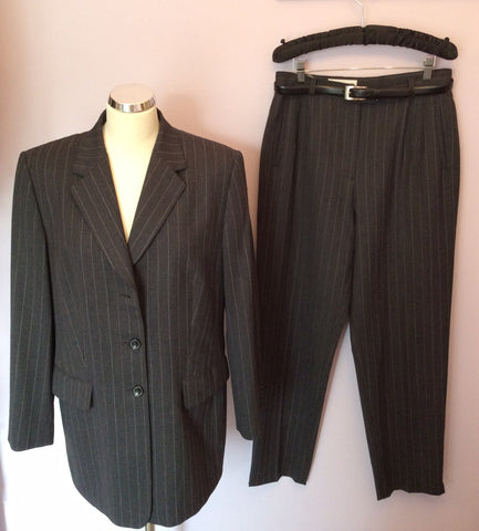 Gerry Weber Dark Grey Pinstripe Wool Blend Trouser Suit Size 16 - Whispers Dress Agency - Womens Suits & Tailoring - 1