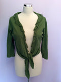 Laura Ashley Green Linen & Cotton Tie Front Crop Cardigan Size 14 - Whispers Dress Agency - Sold - 1