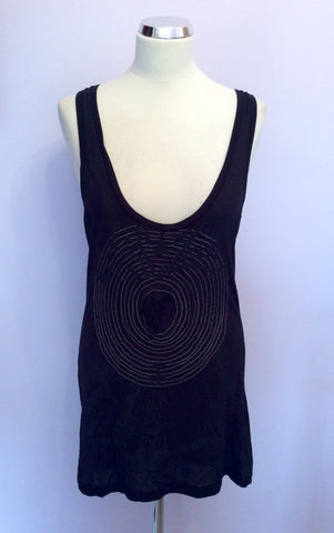 Elvis Jesus Black & Charcoal Print Beaded Racer Back Size 3 UK 12/14 - Whispers Dress Agency - Womens T-Shirts & Vests - 1