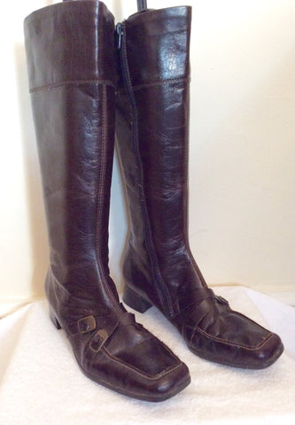 Reiker Dark Brown Buckle Trim Leather Boots Size 5/38 - Whispers Dress Agency - Sold - 1